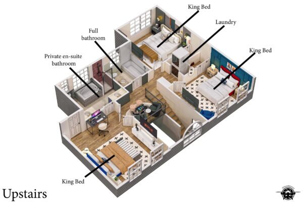 3D Upstairs Labeled for Airbnb 3D Upstairs Labeled for Airbnb